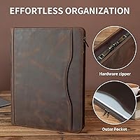 Vista 3 de YIWEN Cartera Portafolio de 3 Anillas de Cuero Crazy-Horse Hecha a Mano con Cremallera para Hombres y Mujeres, Organizador de Negocios