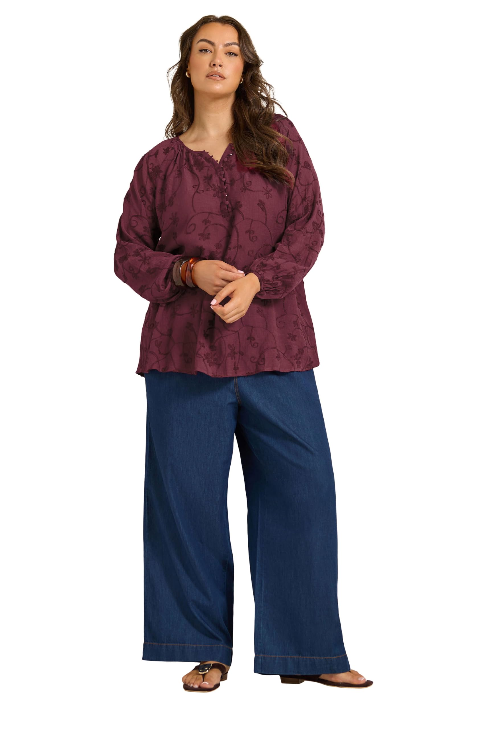 Evans Women's Red Plus Burgundy Floral Embroide Blouse Size 20