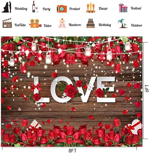 Miniatura 4 de CHAIYA Telón de fondo para el día de San Valentín de 8 x 6 pies para el día de San Valentín flores de madera marrón fondo de corazón boda despedida