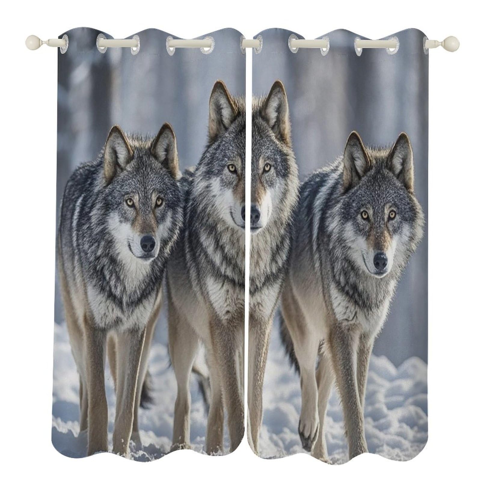 Rideaux occultants thermiques motif loups contre le froid du salon