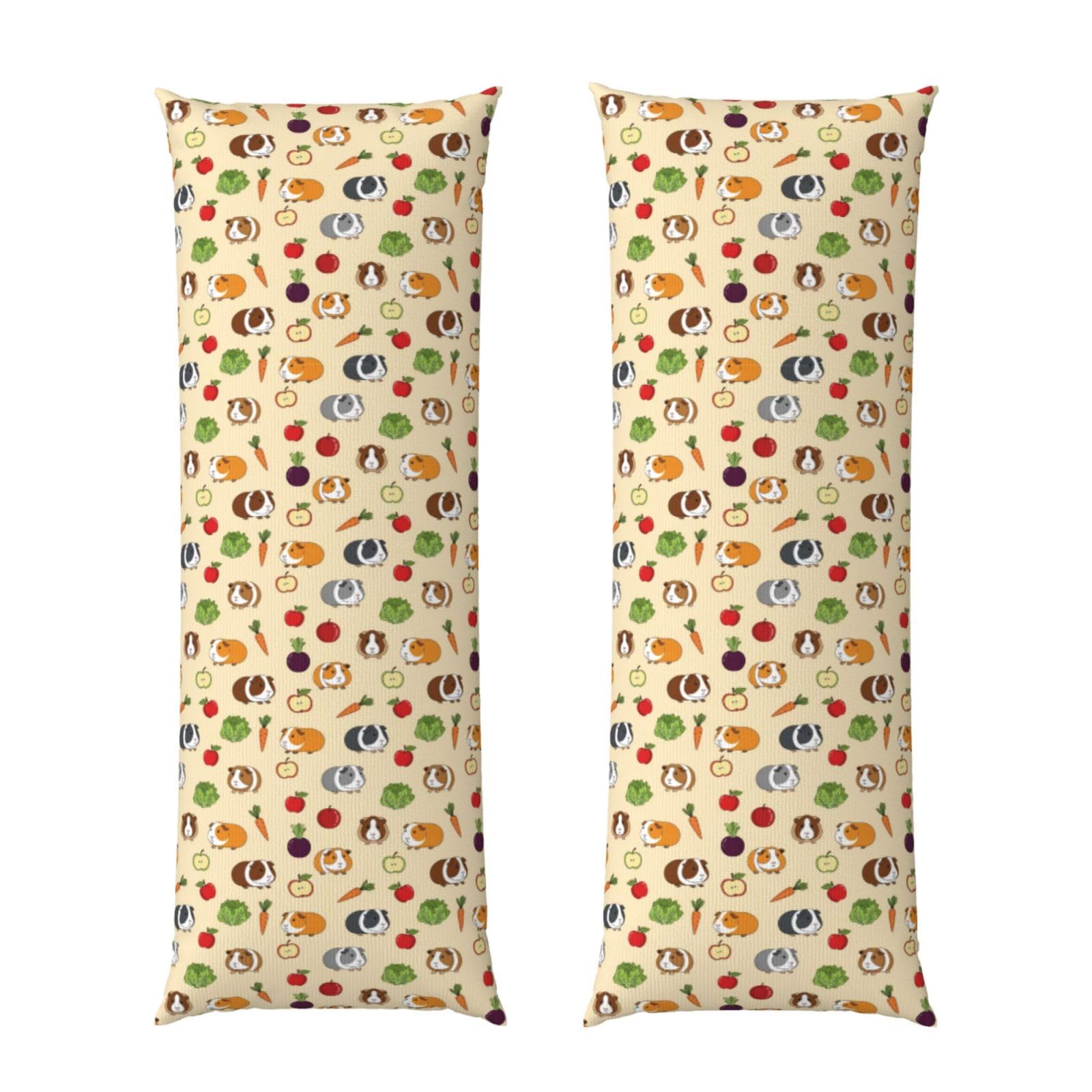Long Pillowcase 20x60 Vegetable Food Cute Guinea Pigs Pets, Body Pillow Cover with Hidden Zipper, Premium Quality Velvet, Breathable Rectangular Case for Bed Couch