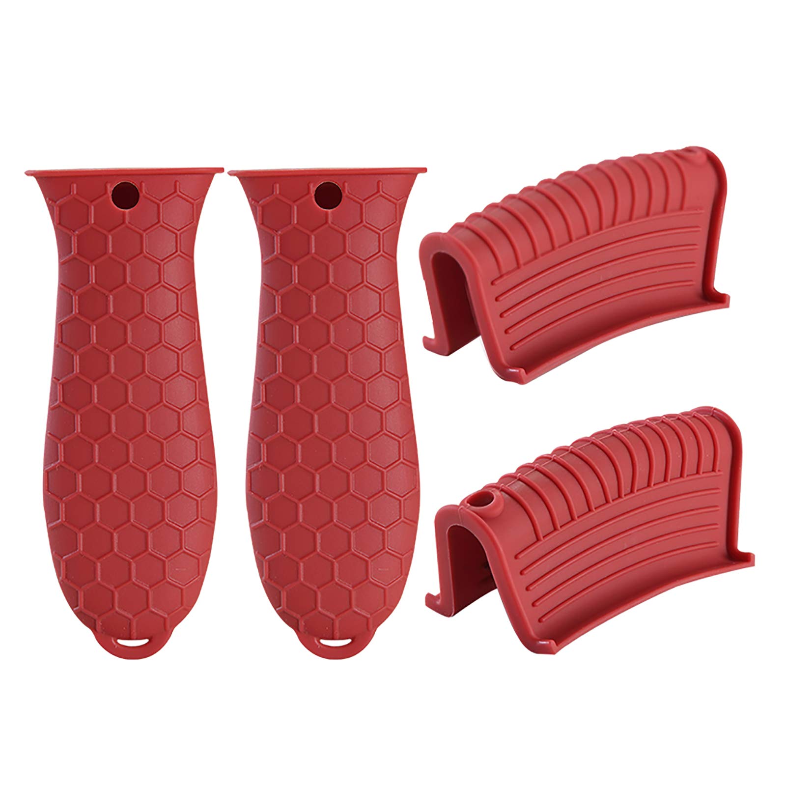 4 pcs Silicone Hot Handle Cover, Assist Pan Holder for Cast Iron Skillets and Traditional Pots - Red