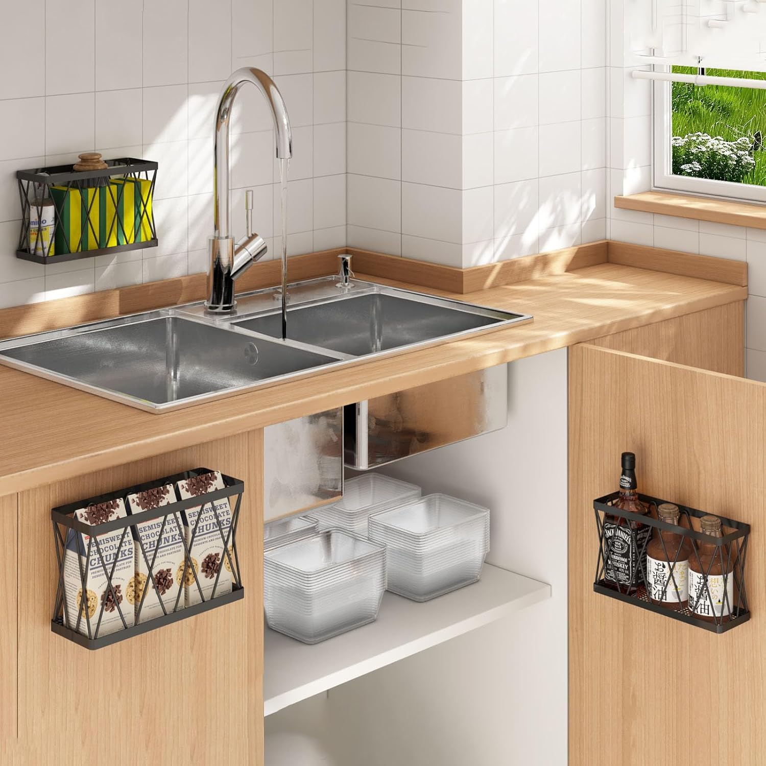 3 Pack Lid Organizer Storage, Wall Mounted Lid organizer, Kitchen Bathroom Cabinet Door Organizer, Adhesive Cabinet Door Organizer, Over The Door Pantry Organizer No Drill Black Stainless Steel