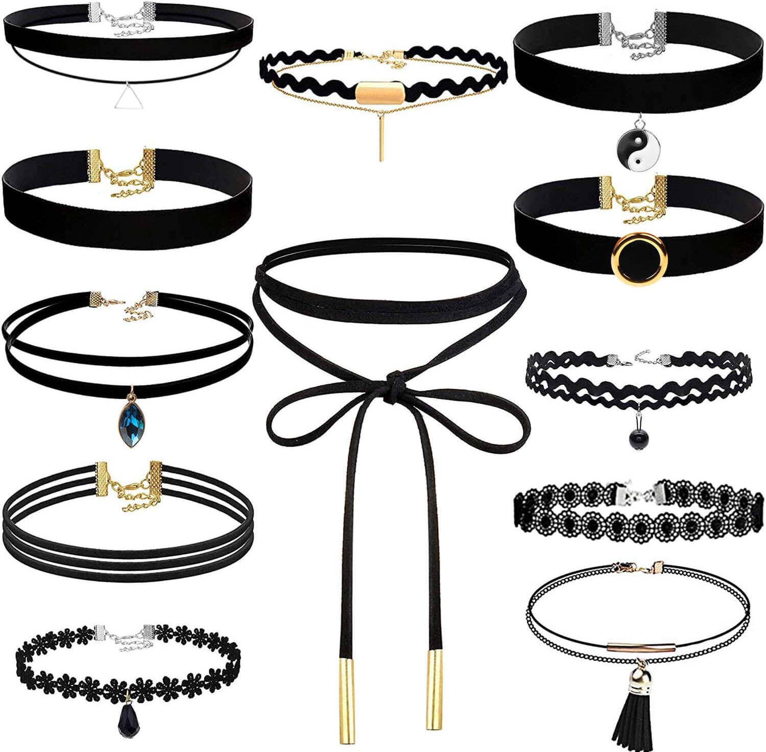 Choker Necklace for Women, 12 Pcs Black Choker Necklace Set Black Lace Tattoo Velvet Chokers for Women and Teen Girls