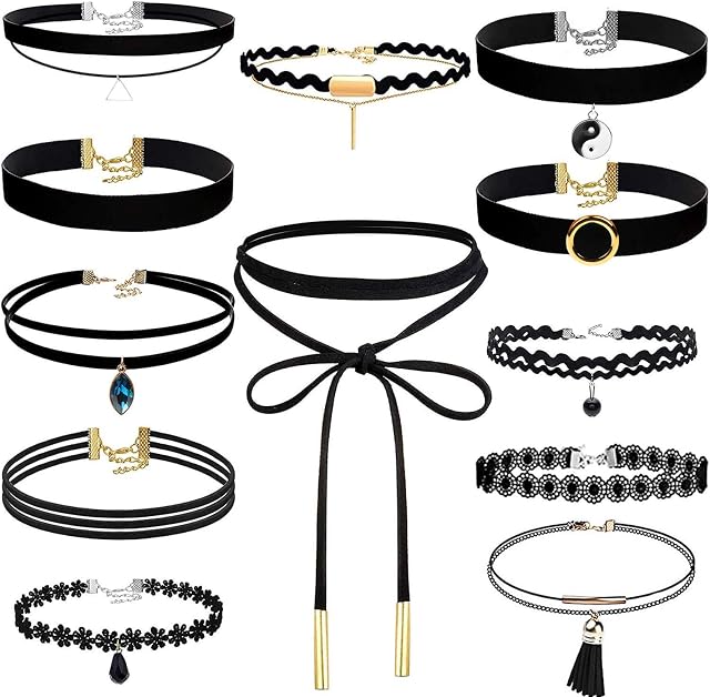 Choker Necklace for Women, Shynek 12 Pcs Black Choker Necklace Set Black Lace Tattoo Velvet Chokers for Women and Teen Girls