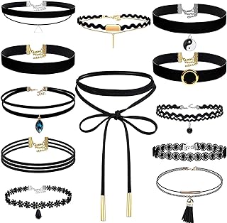 Sponsored Ad – Choker Necklace for Women, Shynek 12 Pcs Black Choker Necklace Set Black Lace Tattoo Velvet Chokers for Wom...