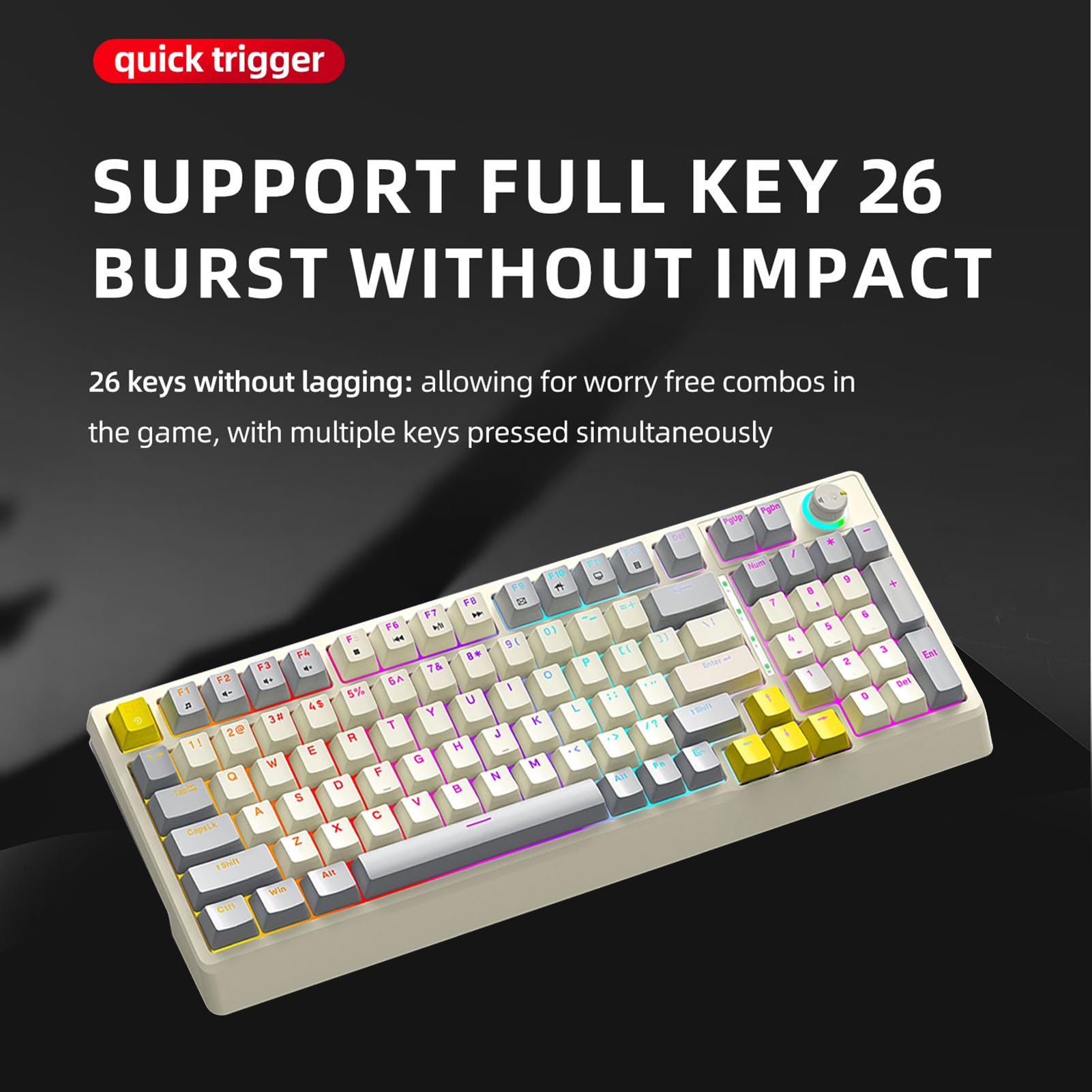 Jectse Klawiatura Mechaniczna T-WOLF T50 RGB, 98 Klawiszy z możliwością Wymiany Podczas Pracy, Niebieski Przełącznik z Dynamicznym Oświetleniem i Pokrętłem Sterującym, do Pisania na (Szary Beżowy