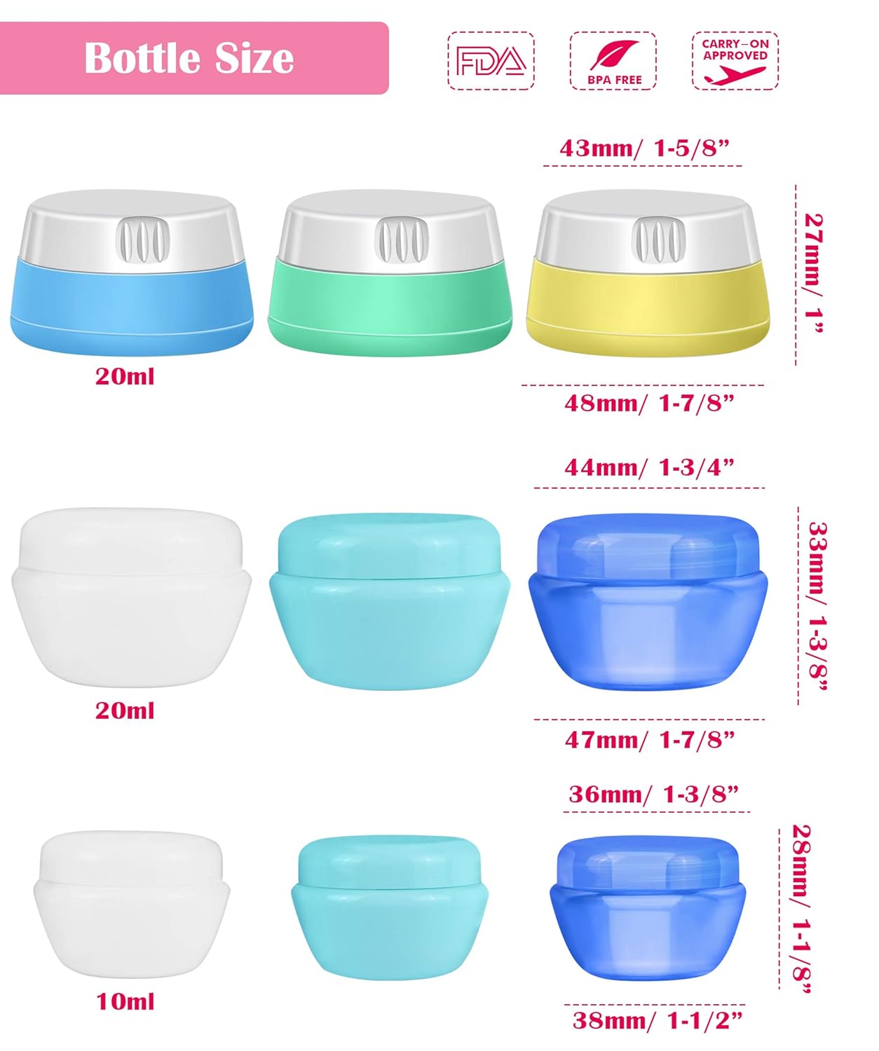 Selizo Travel Bottles Containers Silicone and Plastic Cream Jars with TSA Approved Toiletry Case for Toiletries Cosmetic Makeup Body Hand Cream Lotion Shampoo : Beauty & Personal Care