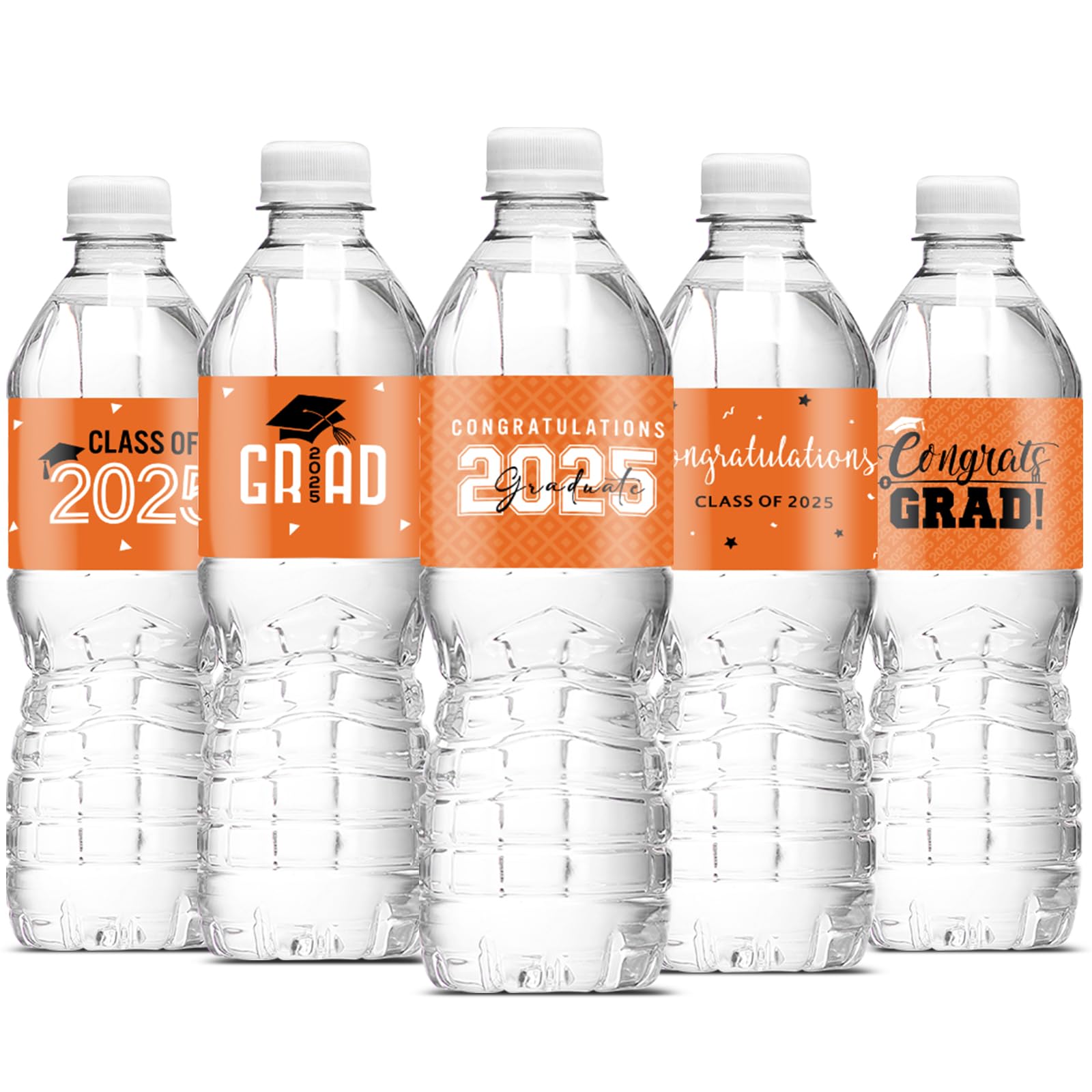 MASHAN 50 Pcs Class of 2025 Graduation Water Bottle Labels Party Decorations, Congrats Grad Water Bottle Wrapper Stickers, Graduation Party Favor Supplies for College Senior High School, Orange