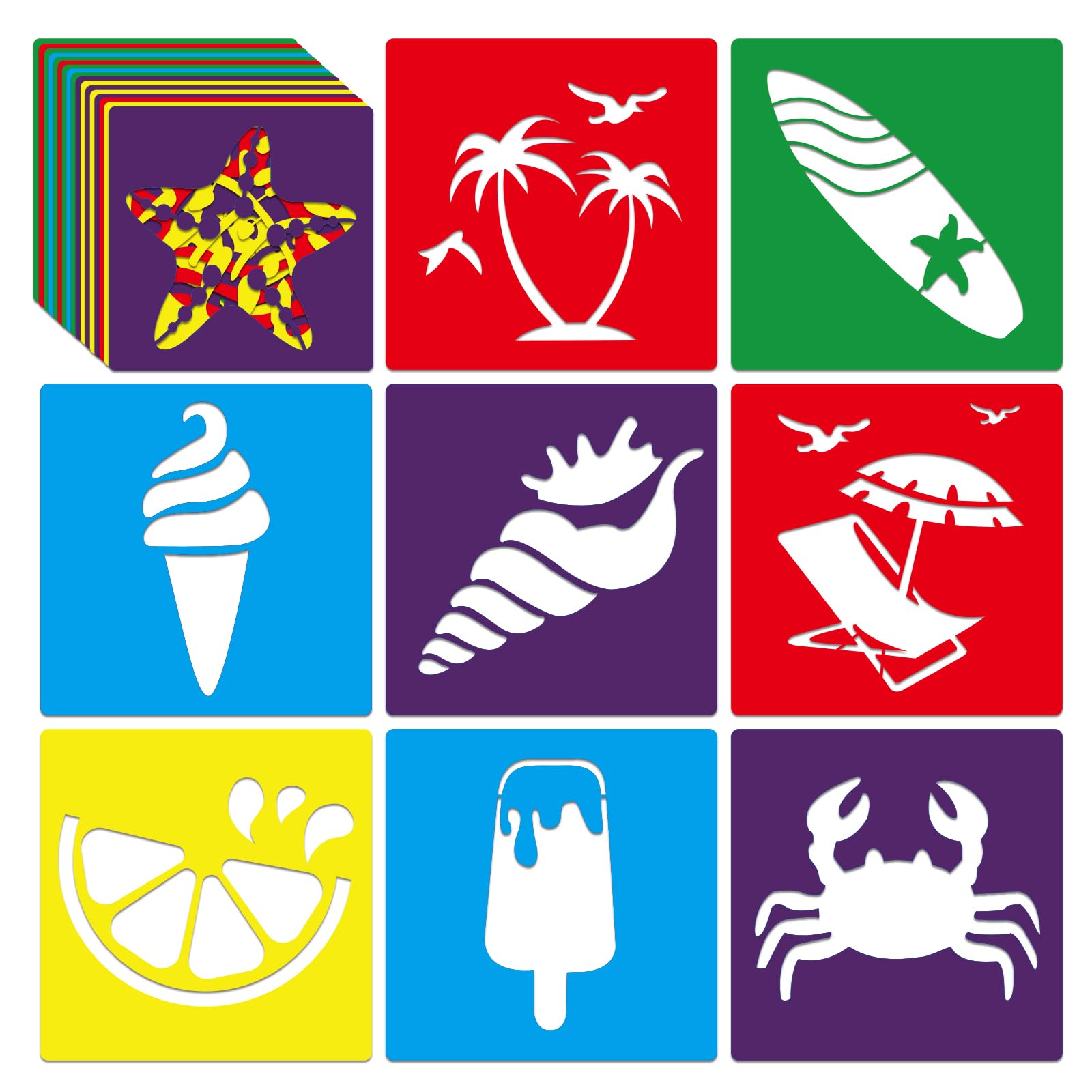 24 Piece Stencils for Kids Stencils for Painting Sidewalk Chalk Stencil Outdoor Garden Themed Stencil Hawaii Style Collection-8in