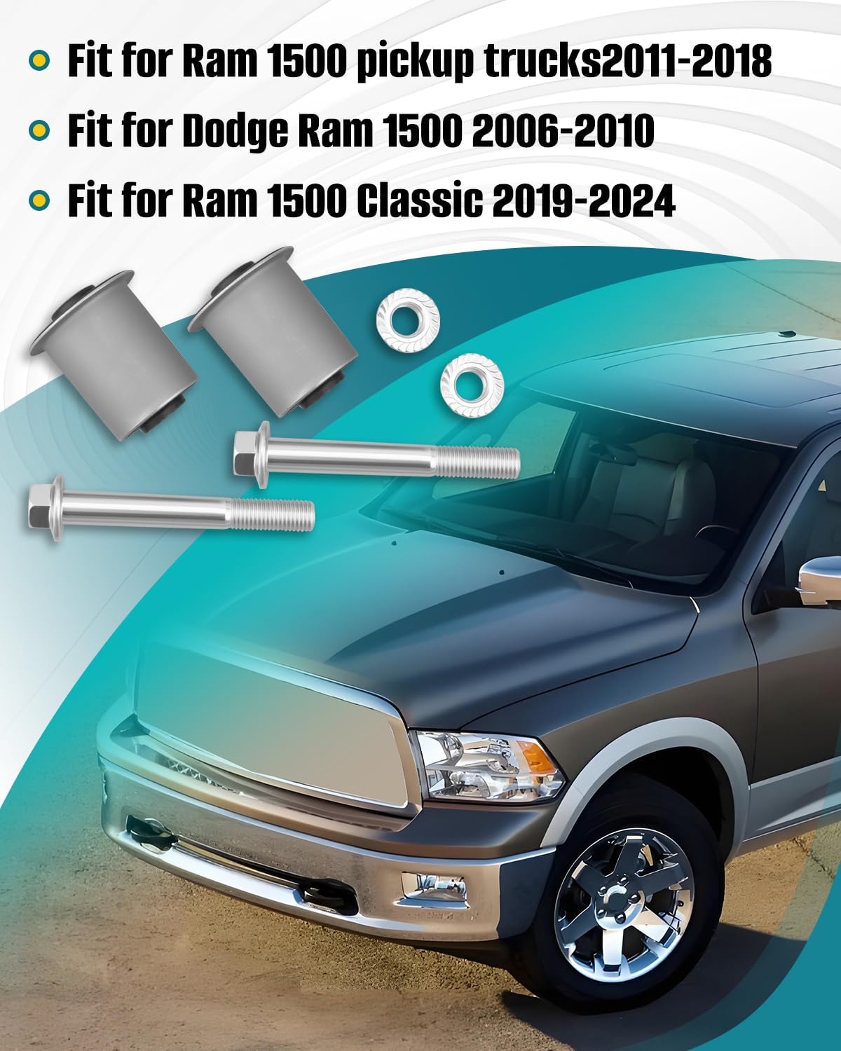 2PCS Front Lower Control Arm Bushing Kit Fit for Dodge Ram 1500 2006-2010, Ram 1500 Classic 2019-2024, Ram 1500 Truck 2011-2018 Control Arm Strut Shock Replace 4877198AA 4877199AA 55398376AA