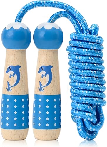Miniatura 8 de EGOSKY Cuerda de Saltar para Niños, 2.2m Cuerda de Saltar Ajustable de Algodón para Niños con Mango de Madera para Niños y Niñas, Actividad Física