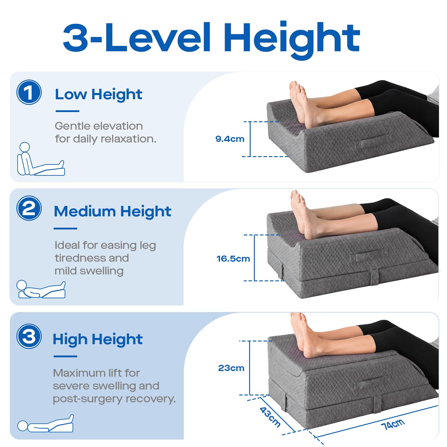 Agrish Almohada elevadora Doble de piernas refrescante | Almohada elevadora 3 en 1 para cama, soporte espuma viscoelástica, apoyo ergonómico para piernas