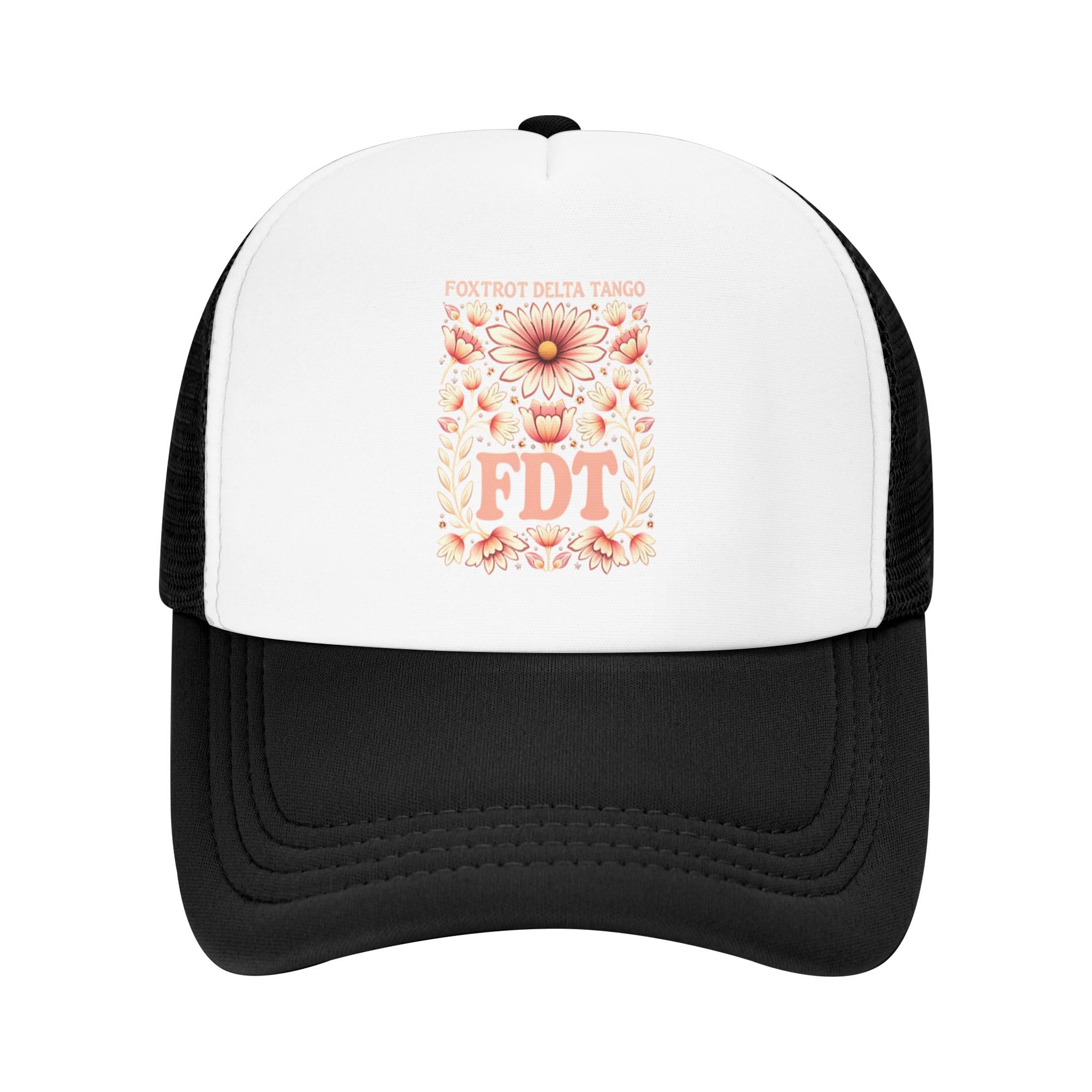 FDT Floral Resist Trucker Hat Foxtrot Delta Tango Kids Hats Adjustable Mesh Baseball Cap - Black