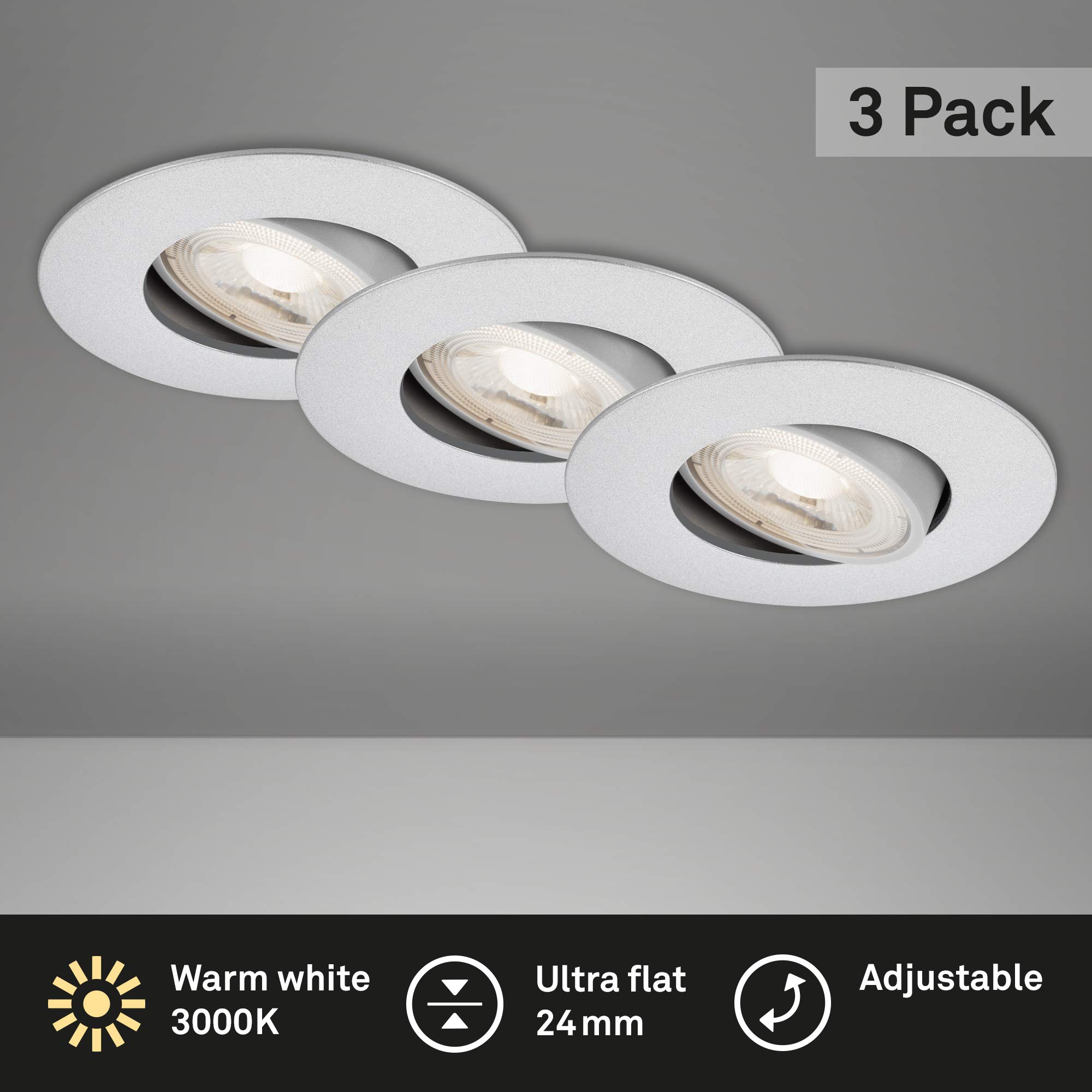 Briloner Leuchten - LED-inbouwlampen, set van 3, dimbaar, elk 5W, elk
