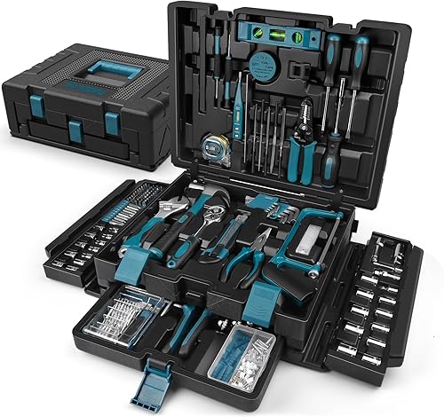 Sundpey 379-PCs Home Tool Kit - Portable Complete Household and Auto Repair Tool Set - Hand General Basic Tool Box Storage Case with Drawer - Full
