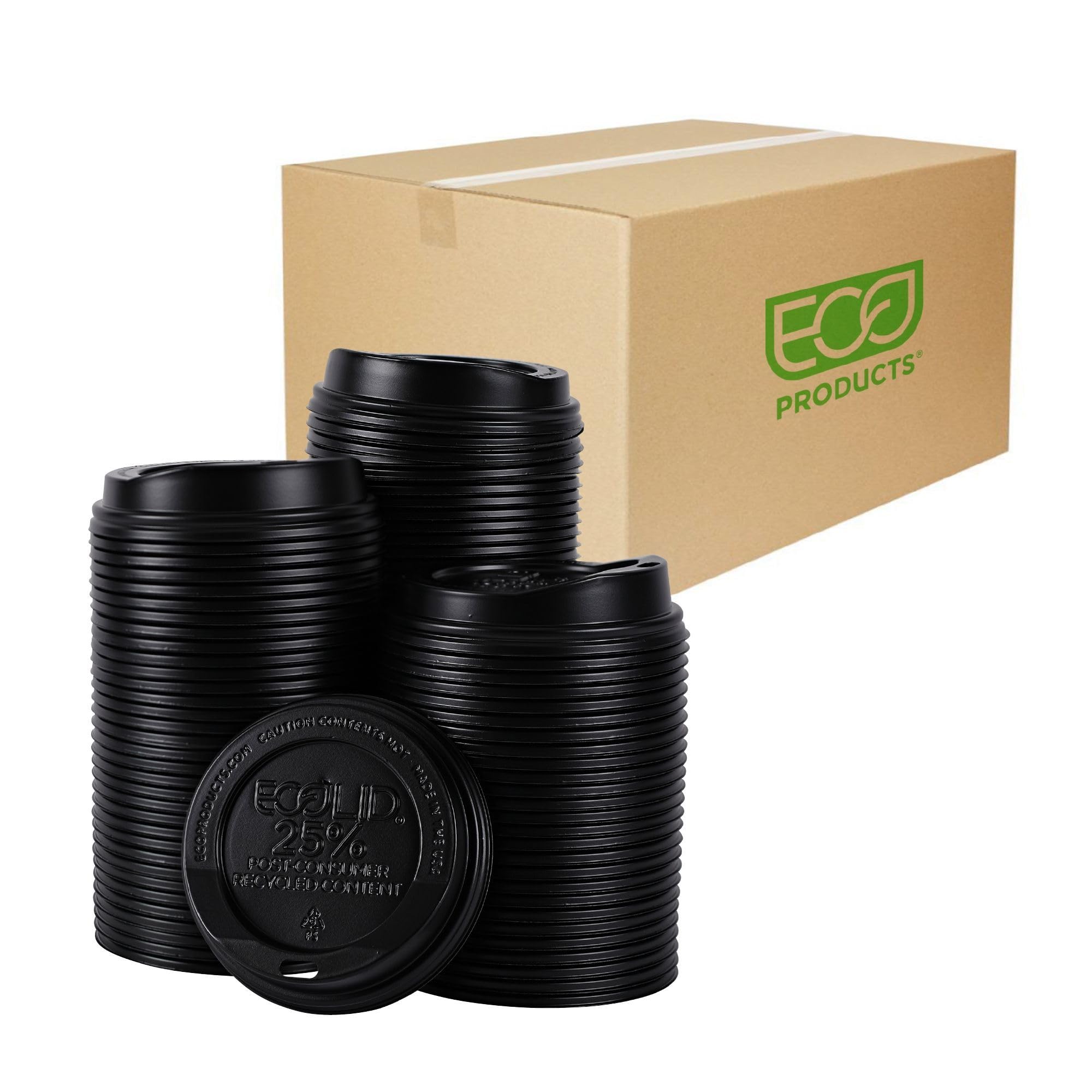 Eco-Products Ecolid Recycled Small Coffee Cup Lids, Case of 1000, Black, Fits 8oz Hot Cups, Made from 25% Post-Consumer Recycled Plastic Polystyrene, Made in the U.S.A.