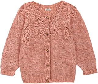 Chaqueta de Punto Niña, Color Rosa, Chaqueta Manga Abullonada, Canalé Ancho en Canesú, Estilo Elegante, Ropa Infantil Versátil, Diseño Exclusivo, de 5 a 6 Años