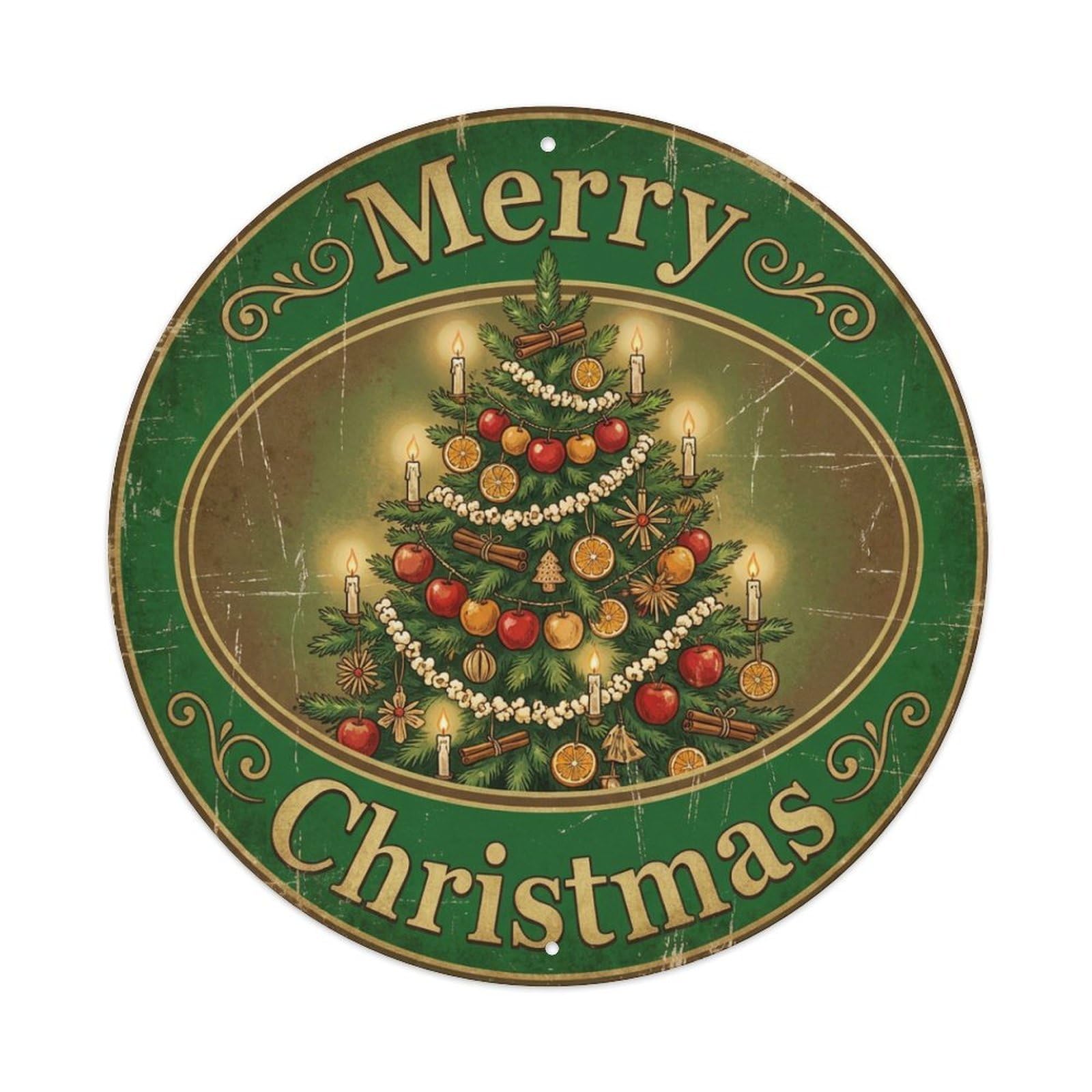 Merry Christmas Tree Apples Garland Metal Tin Sign