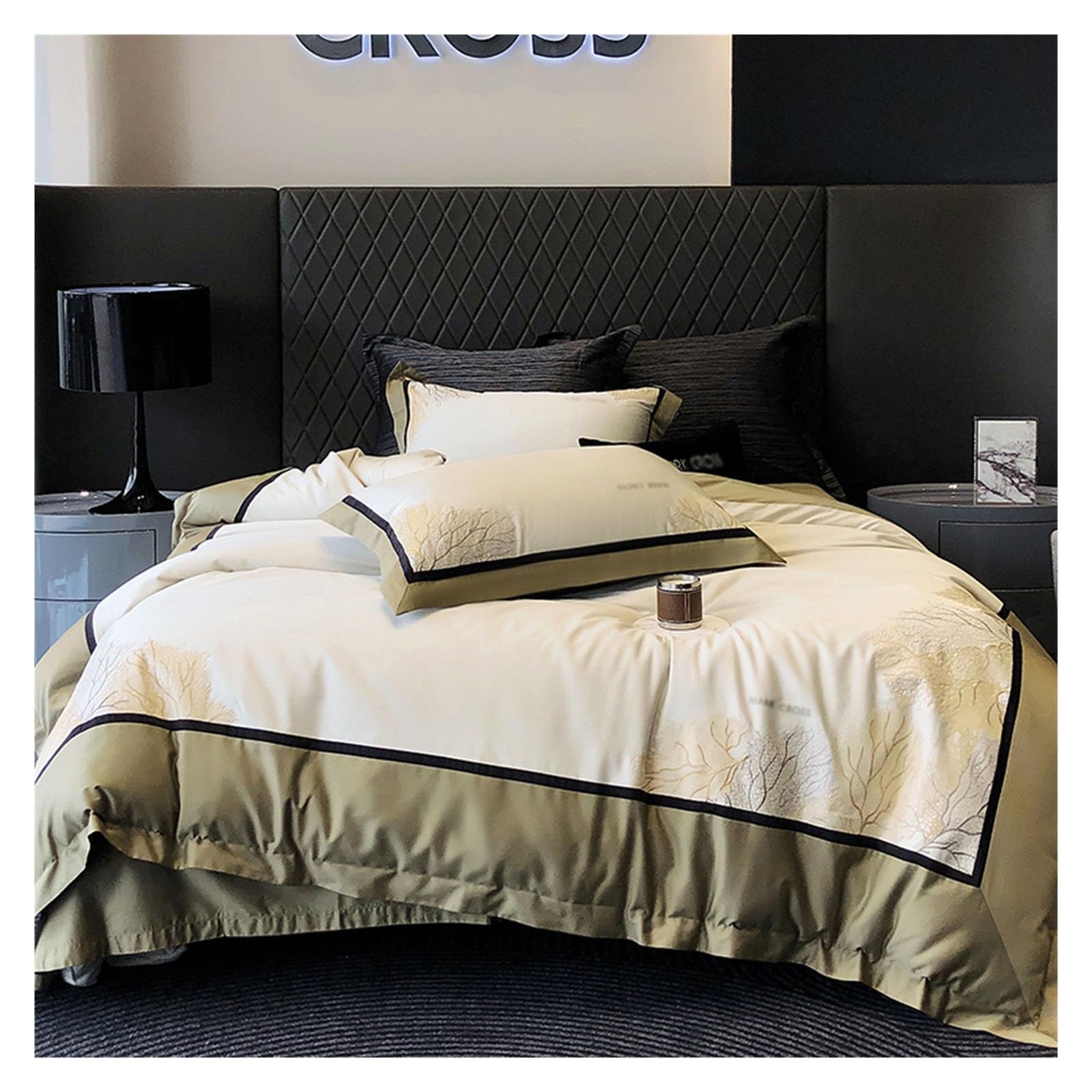 Parure de lit 4 pièces grise en coton léger lavable pour un grand lit de 2.0m