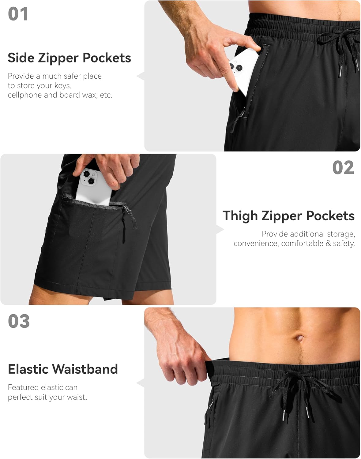 Men's Swim Trunks 9" Quick Dry Board Shorts with 4 Zipper Pockets Beach Shorts Bathing Suit Men - No Mesh Liner - Image 4