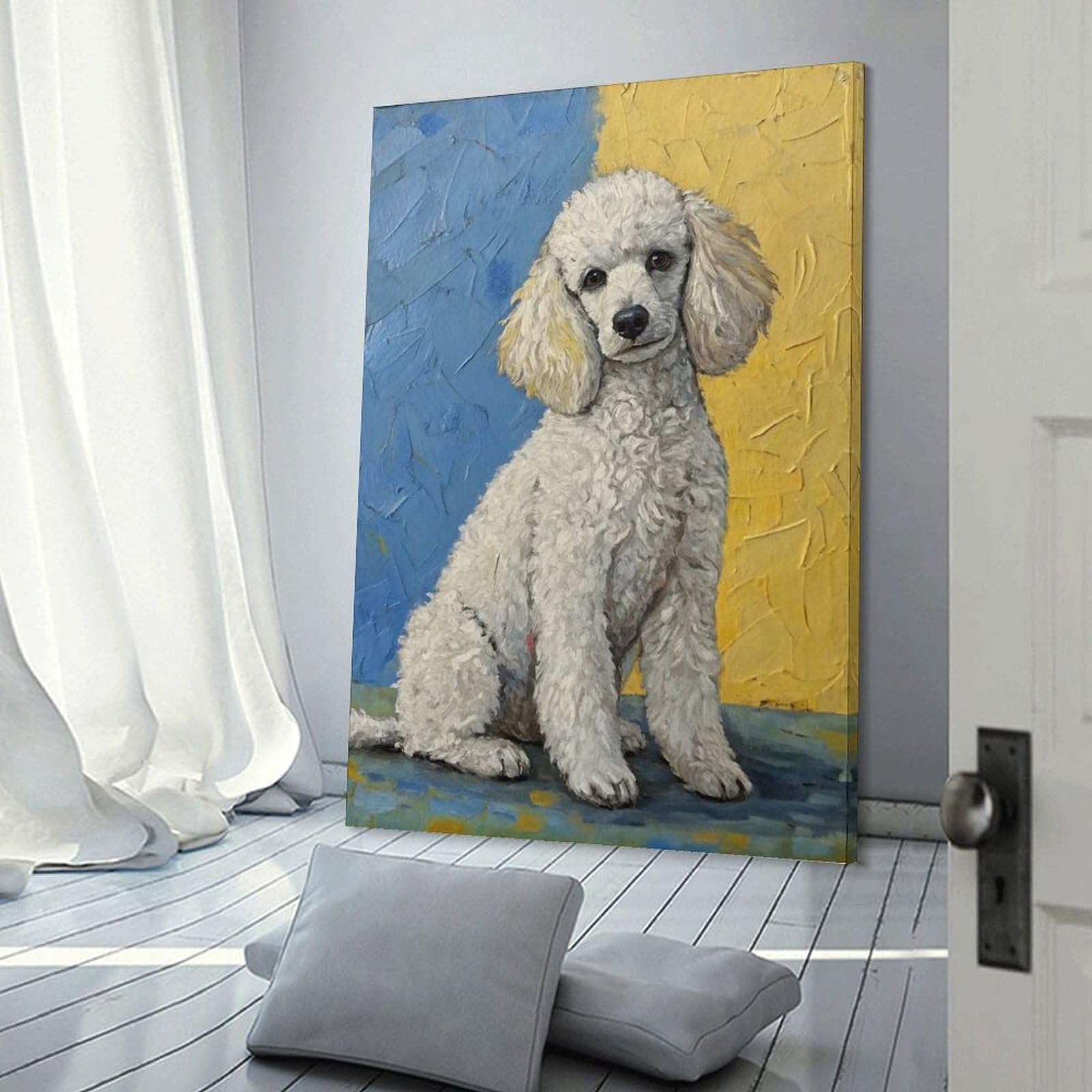 Junmoney Painting of A White Poodle Hanging Wall Art, 16x24inch(40x60cm), for Bedroom Walls, Guest Spaces Or Lounges, An Easy Wall Refresh for Bedrooms