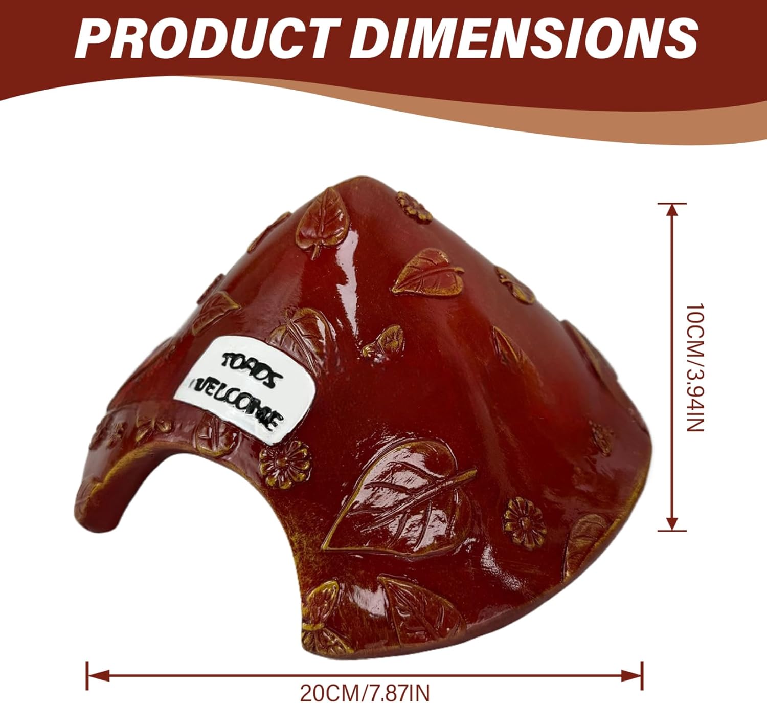 Toad House, 8x4in Leaf Pattern Frog House Resin Protective Toad Habitat with Welcome Sign Cute for Outside Garden, Zoo, Aquarium Brown.-