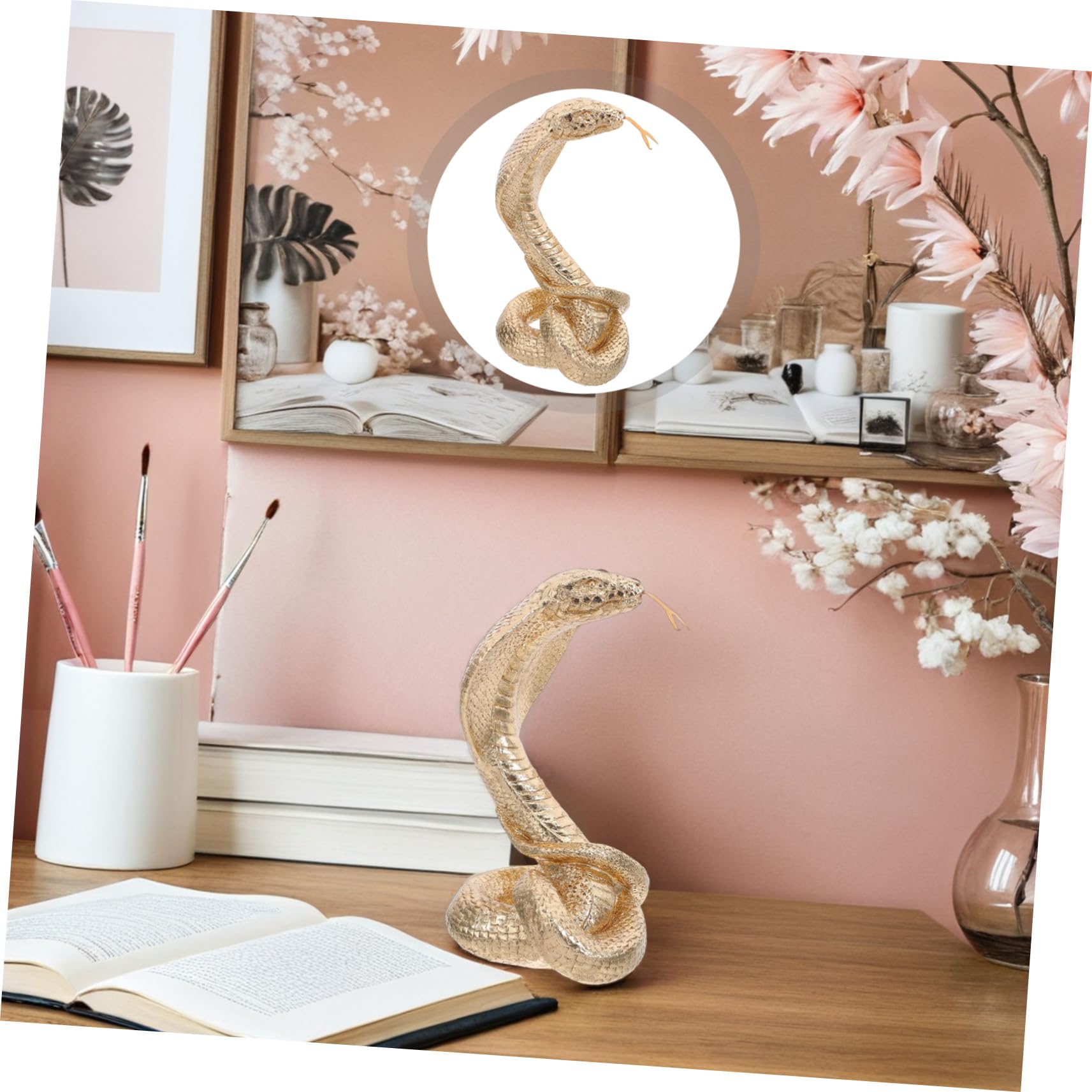 Generic Posąg kobry z żywicy złota figurka zwierzątko na Feng Shui dekoracje biurowe Lucky Snake figurka kolekcjonerska dekoracja wewnątrz i na zewnątrz