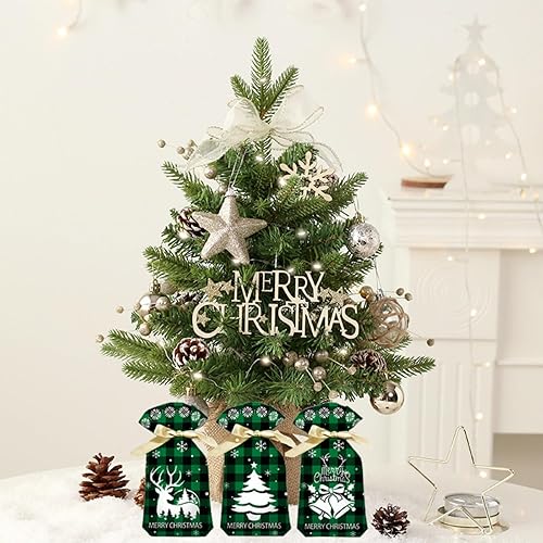 Miniatura 4 de Xeahung Bolsas verdes de Navidad para golosinas, paquete de 25 bolsas de regalo de Navidad con cordón para galletas, pan, paquete de regalo de