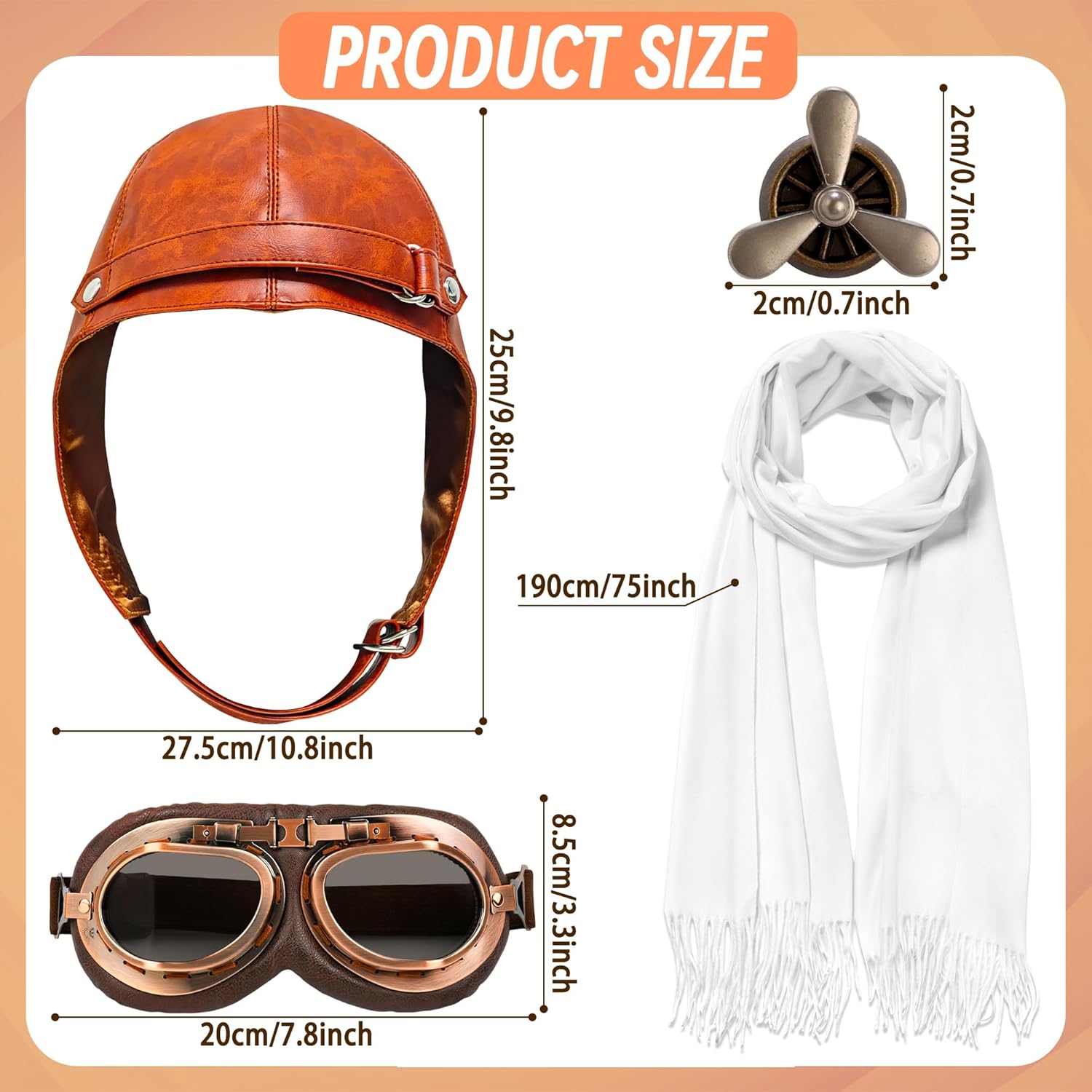 4 PCS Aviator Costume Accessories, Aviator Hat With Goggles Pilot Cap White Scarf Brooch for Men Women - Image 2