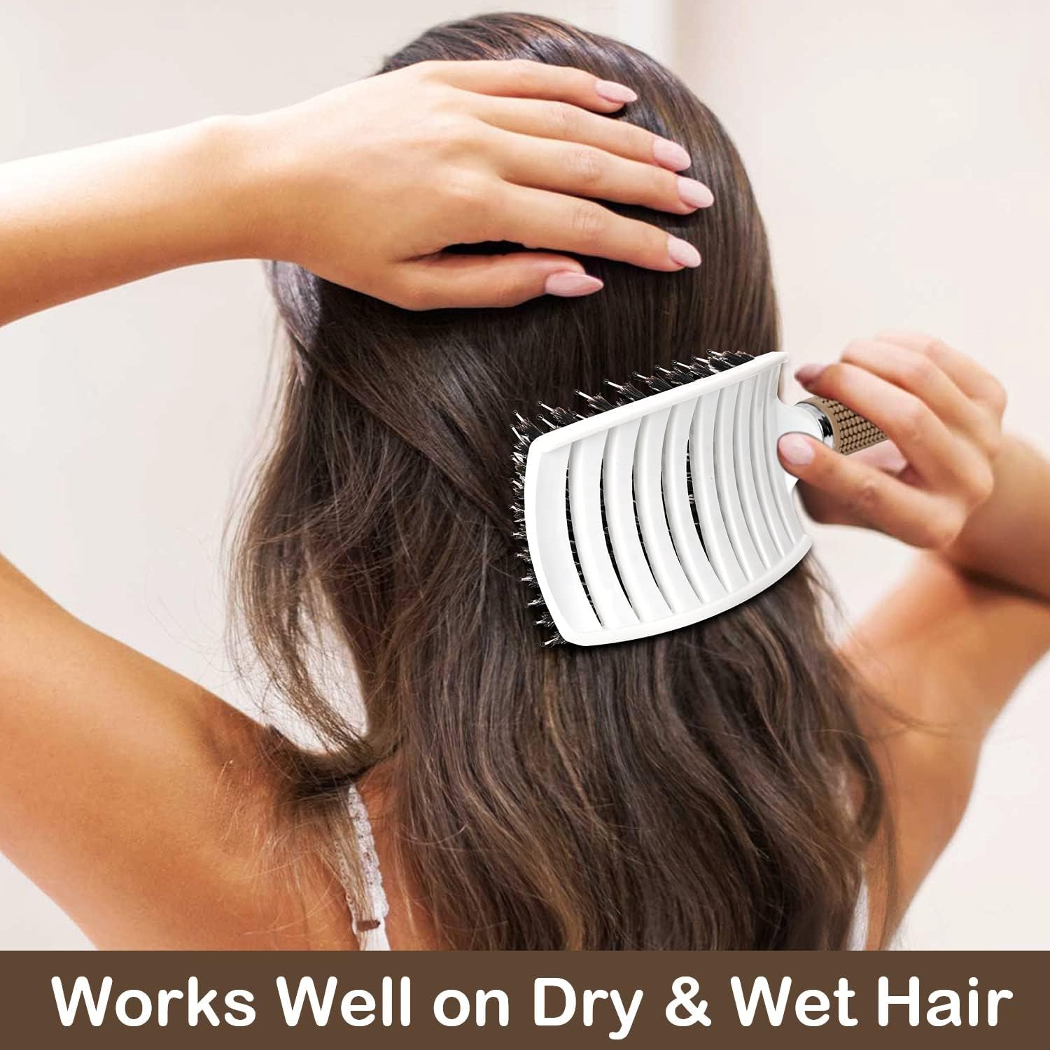REhair Detangling Hair Brush - Curved Vented Brush Faster Blow Drying - Professional Styling Hair Brushes for Women, Men & Children - Wet & Dry, Curly & Thick, Straight Hair (White, With Boar Bristles) 3
