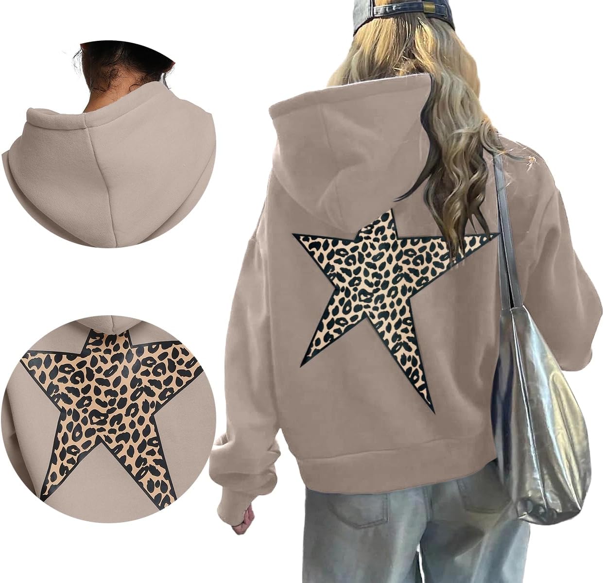 Hoodies for Womens Y2k Oversized Star Print Sweatshirts Aesthetic Cheetah Graphic Hooded Hoodie - Image 5
