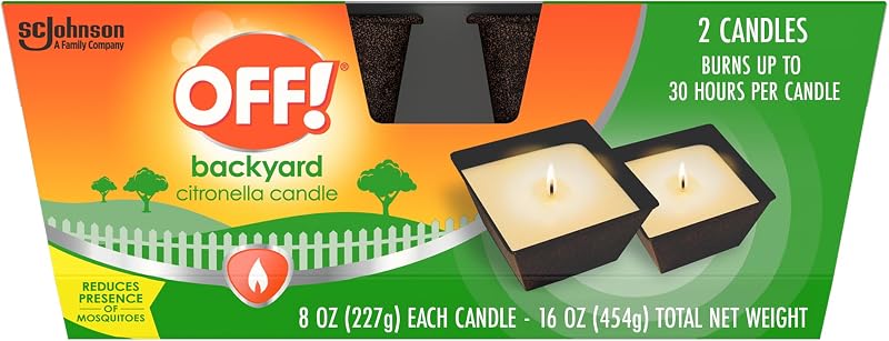 ¡APAGADO! Vela perfumada de citronela Backyard, centro de mesa que mejora el ambiente, quema hasta 25 horas, 8 oz (paquete de 2)