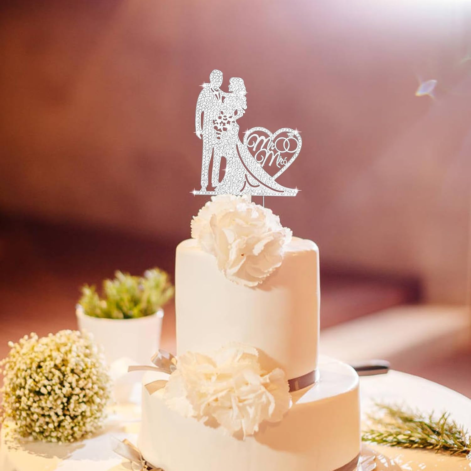 Jaciya Wedding Cake Topper Rhinestone Mr and Mrs Cake Topper Bride and Groom Bridal Shower Party Metal Silver Wedding Decorations Supplies