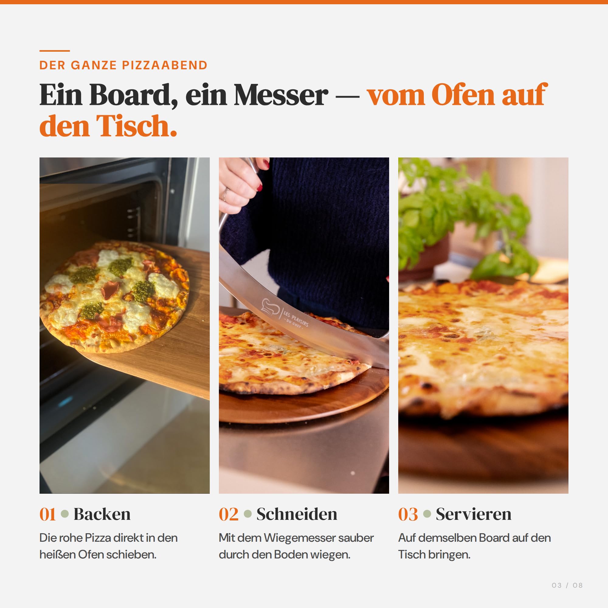 Pizza-Set: Pizzaschneider 30,5 cm & Pizzaschieber Holz Akazie