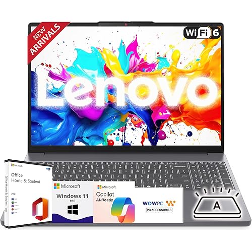 Lenovo Newly Designed 16" Business Laptop(2025/2026 Edition) with Microsoft Office, AMD Ryzen 7 5825U, 16GB RAM, 1TB SSD, Ultra Quiet Design, Long Battery Life, Wi-Fi 6, Windows 11 Pro, WOWPC