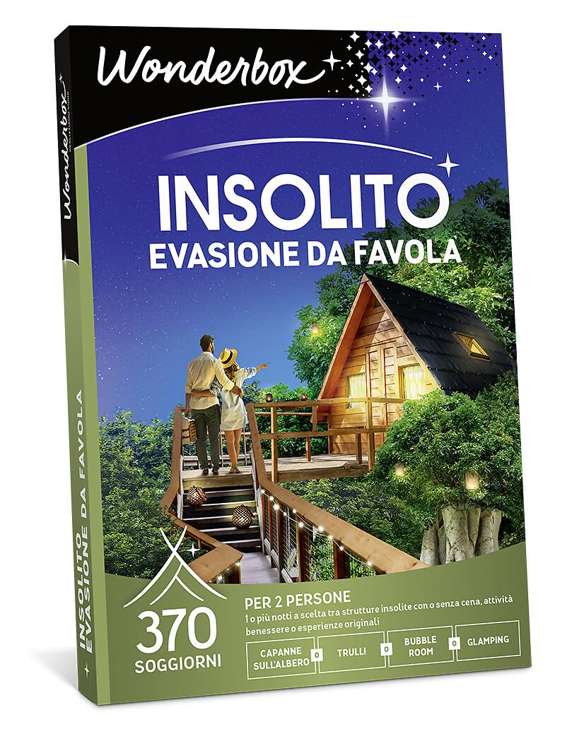 WONDERBOX - Cofanetto Regalo - Insolito - Evasione da Favola - per 2 pers | 1 o più notti con o senza cena, esperienze benessere o originali - Più di 370 soggiorni - Glamping, bubble room, capanne