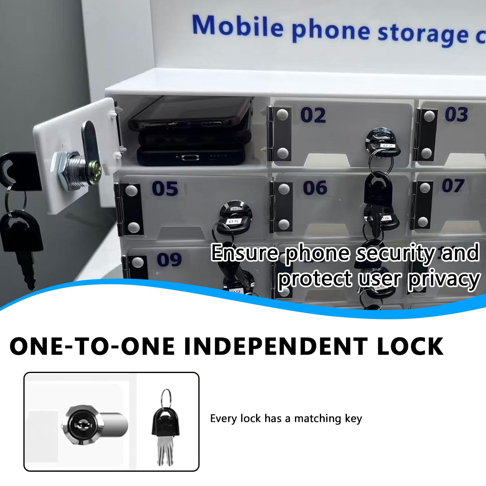 Armadietto per cellulare, 25 scomparti, montato a parete, con chiave e porta di ricarica, per ufficio, scuole e fabbriche