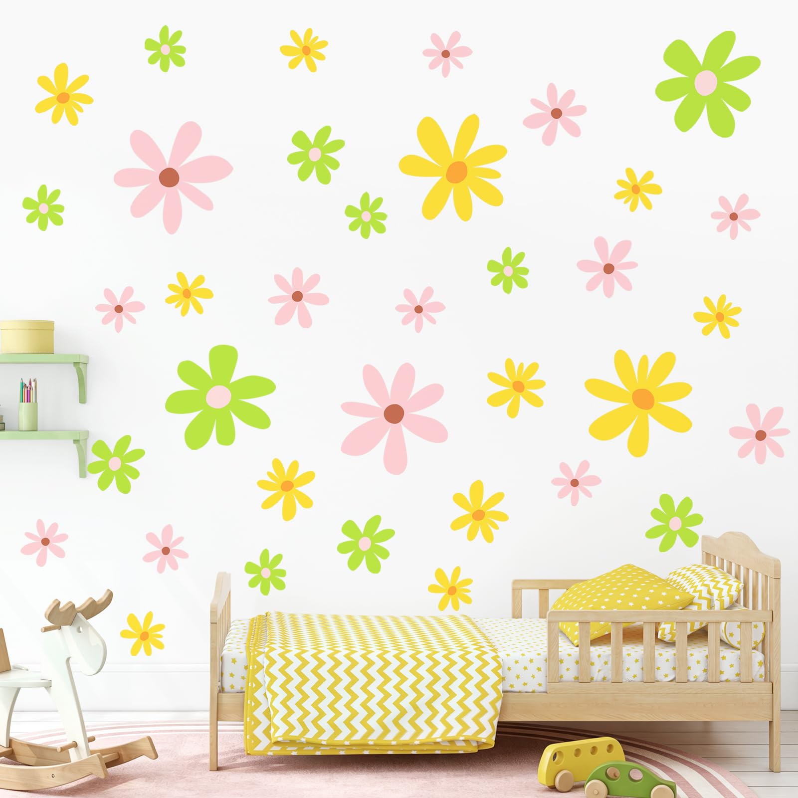 Daisy Wall Stickers Colorful Flowers Wall Decals Self-Adhesive
