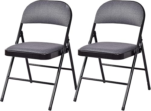 Miniatura 4 de Paquete de 2 sillas plegables, sillas plegables acolchadas con asiento tapizado, agujero para mango, marco de acero, sillas plegables con asientos