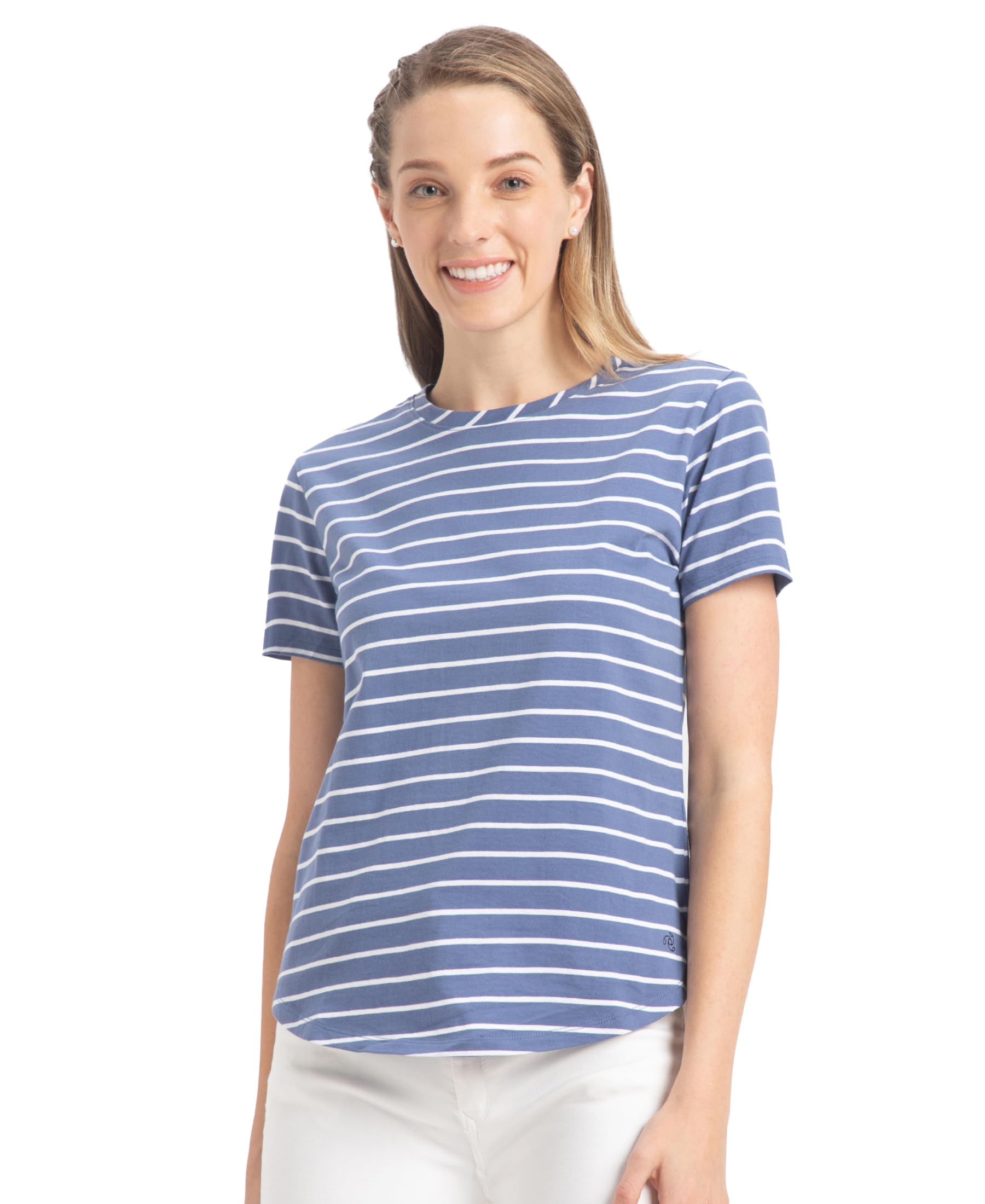 A121 Women's Super Combed Cotton Stripe Fabric Relaxed Fit Round Neck Half Sleeve T-Shirt