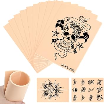 10PCS Fake Skins,3mm Fake Skins for Tattooing, 6"x8" Double Sides Tattoo Practice Skin kit, Double Sides Blank Tattoo Skin Practice,Silicone Pads Tattooing Microblading Practice for Beginners