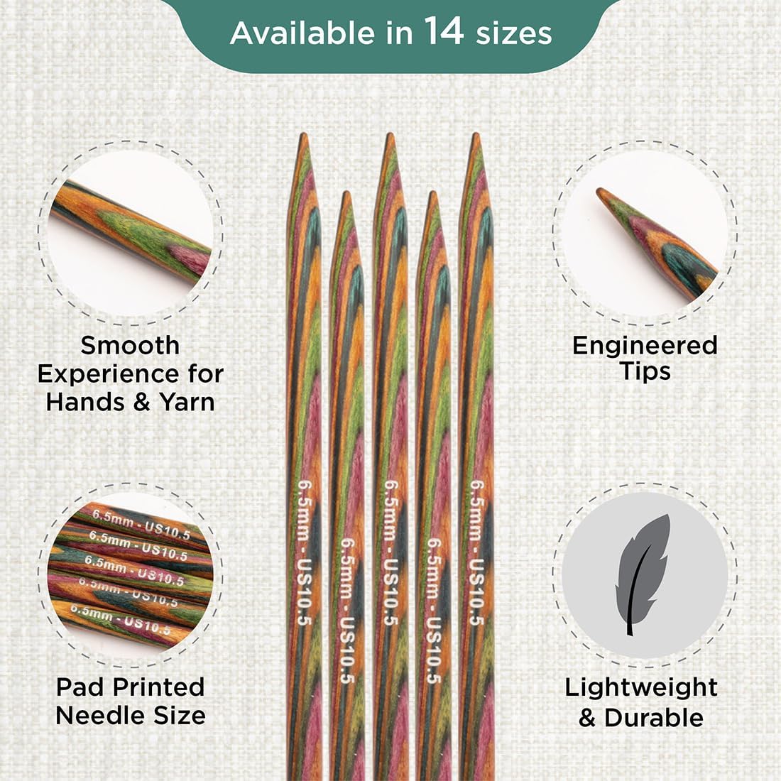 KnitPro 20 cm x 6.5 mm Symfonie Double Pointed Needles, Multi-Color