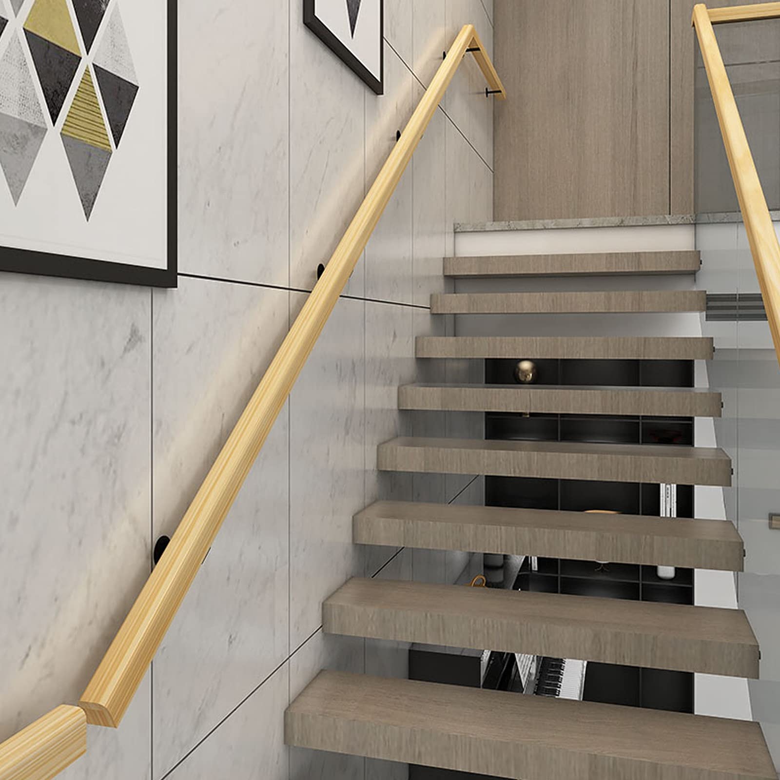 Rambarde d'escalier handicapé et senior en bois de 5,5m