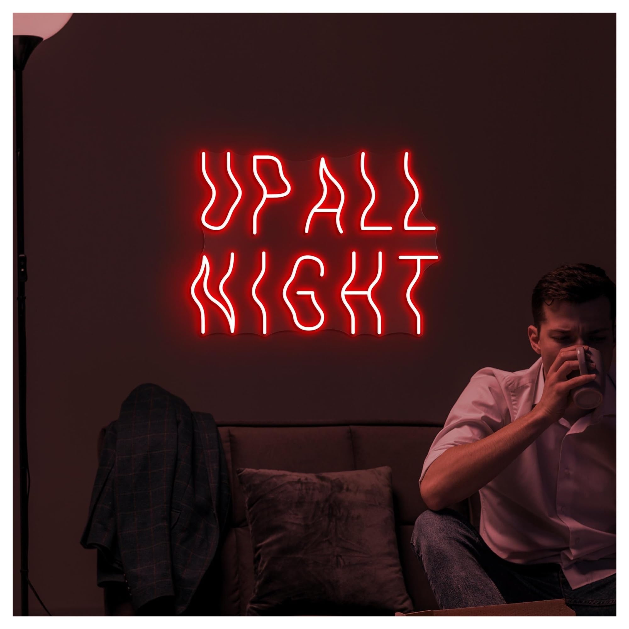 Décor Mural Lumière Enseigne Lumineuse Néon UP All Night Faite Main, Idéale Pour Décorer Une Chambre De Gamer Luminosité Réglable 46cm