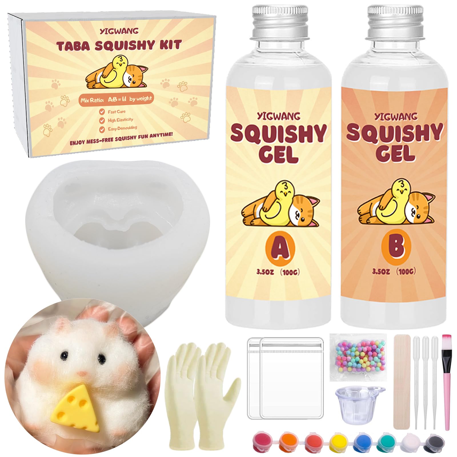 LET'S RESIN Squishy Anfänger-Set – Flexibles Gummi Mit 460g Silikongel, Formen Für Hamster, Capybara, Kaninchen & Küken, Farben & Zubehör