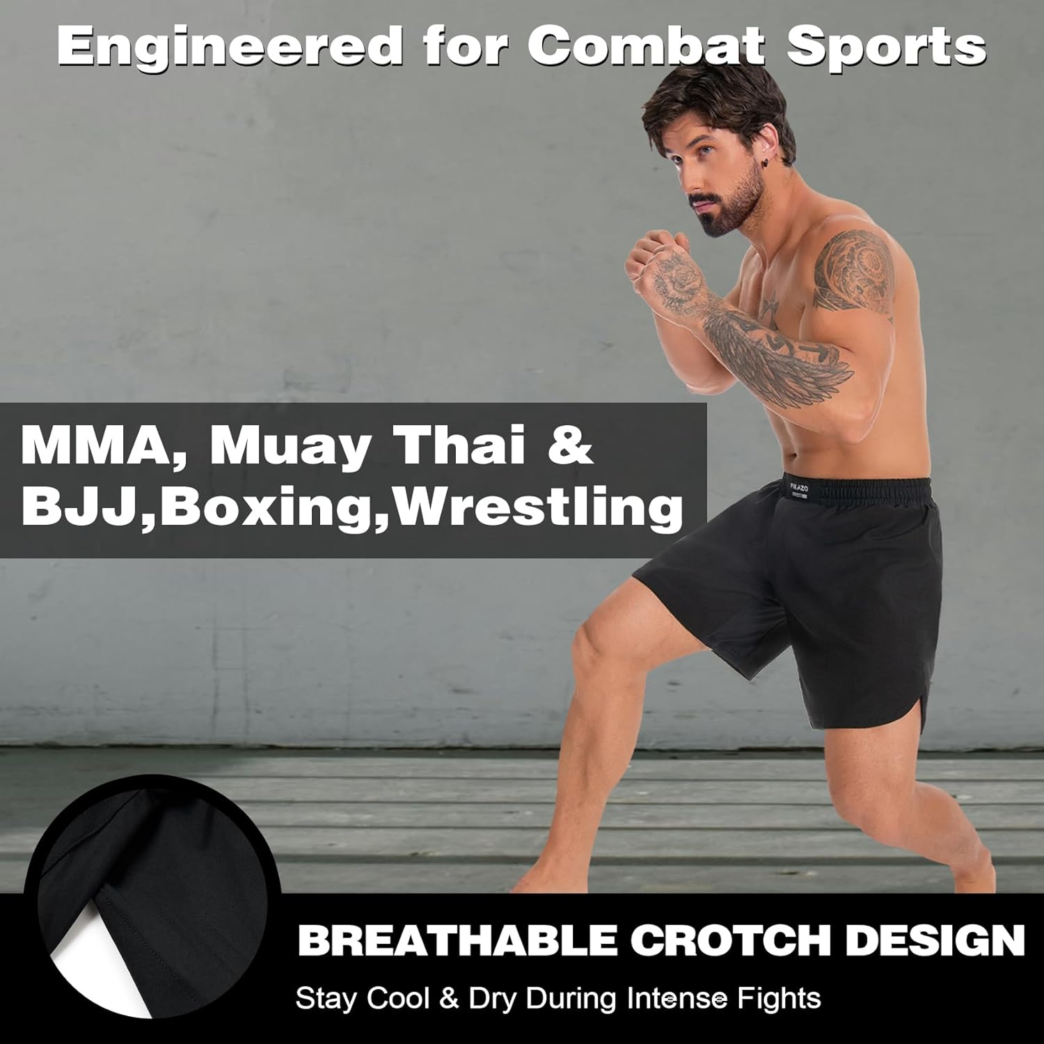 MMA Shorts Men - No Gi BJJ Grappling Shorts for Muay Thai, Boxing, Fight,Wrestling & Combat Training - Image 4