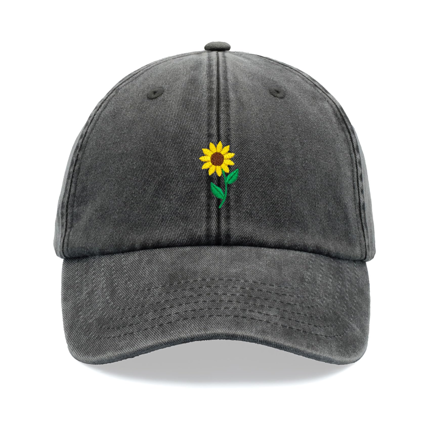 Sunflower Baseball Cap Vintage Washed Unisex Dad Hat Adjustable Black