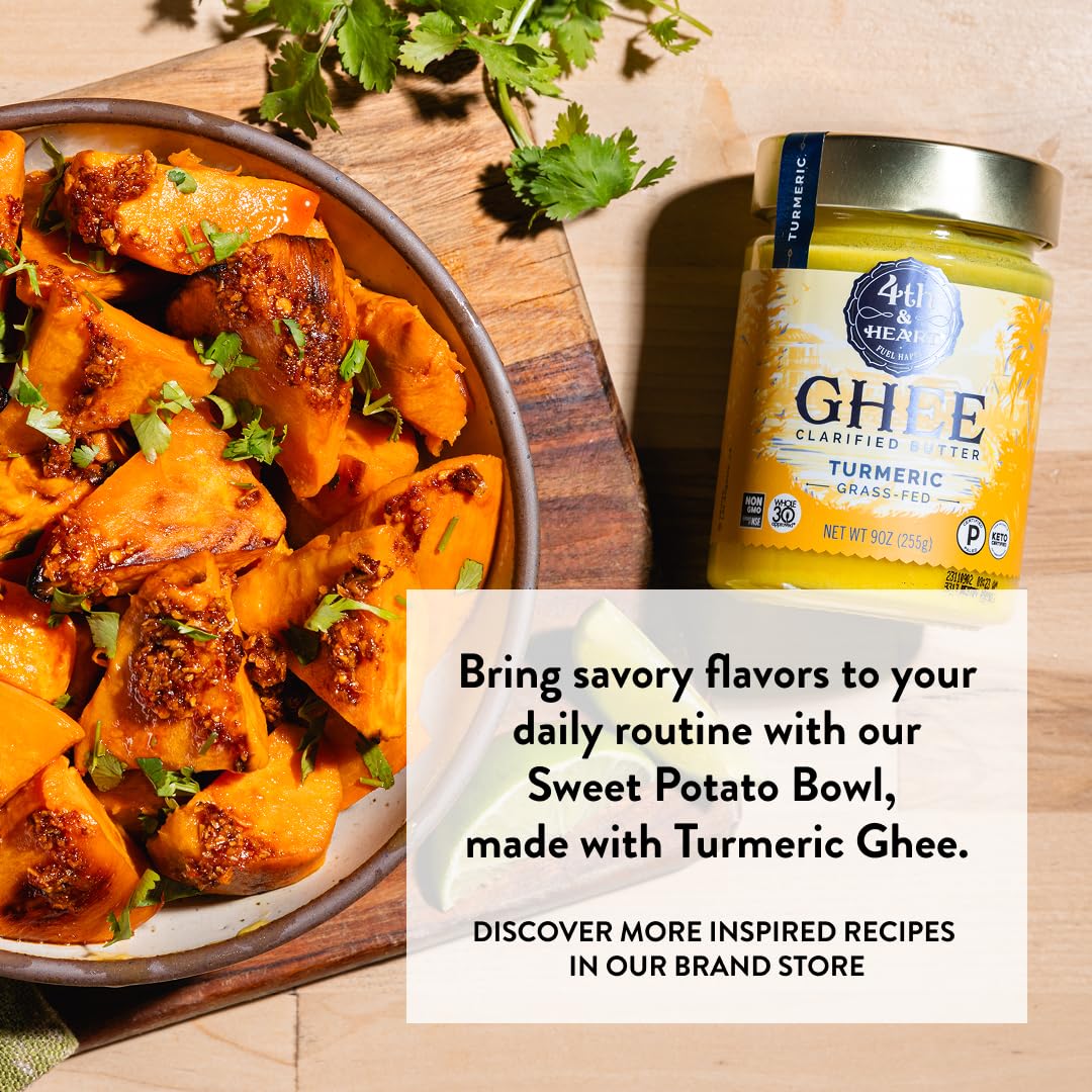 4th & Heart - Ghee mantequilla alimentada con pasto clarificada mantequilla cúrcuma - 9 oz.