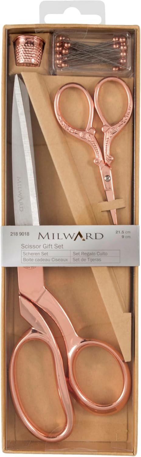 Milward Premium Scissor Gift Set - Includes Dressmaking Scissors, Embroidery Scissors, Thimble and Pins - Silver